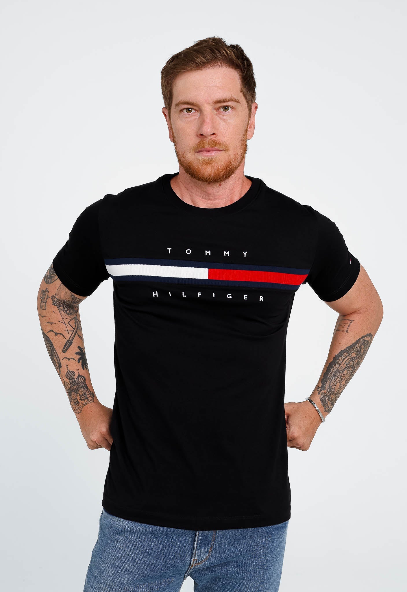 Camiseta Tommy Hilfiger Logo Faixa Tricolor - Henri Store