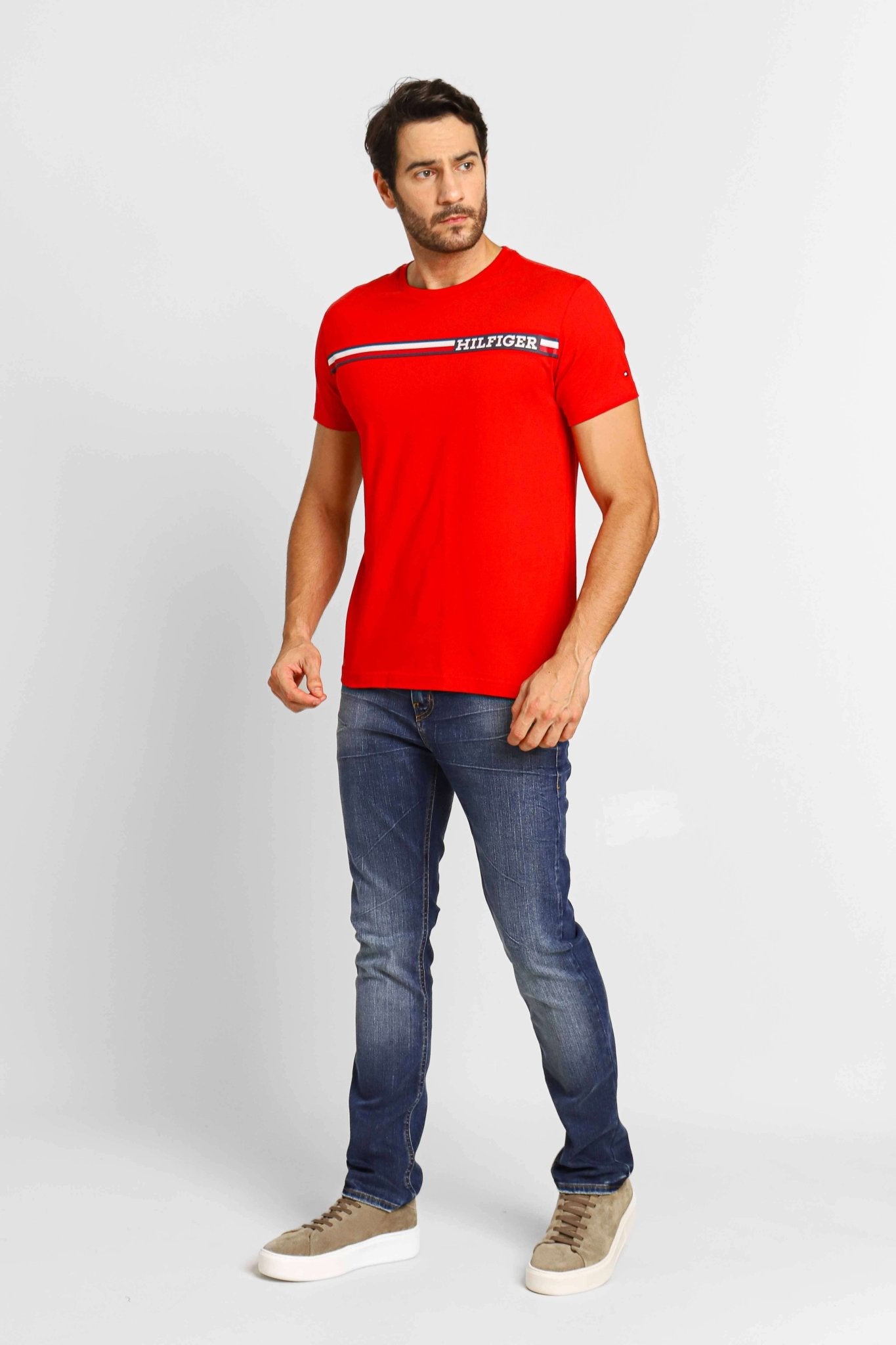 Camiseta Tommy Hilfiger Monotype Chest Stripe Vermelho - Henri Store