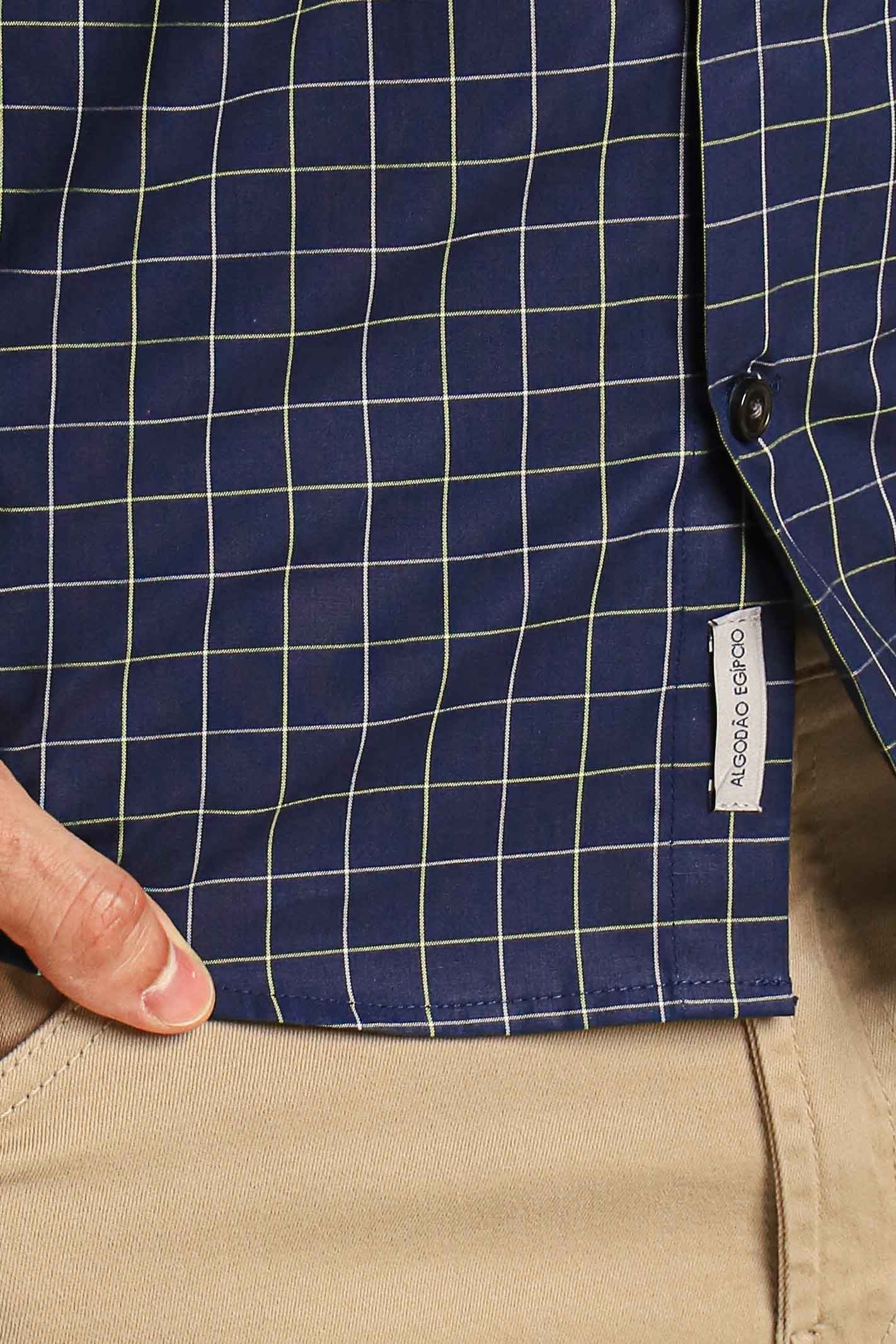Camisa Dom Henrico ml Milano Slim Fit Xadrez Marinho