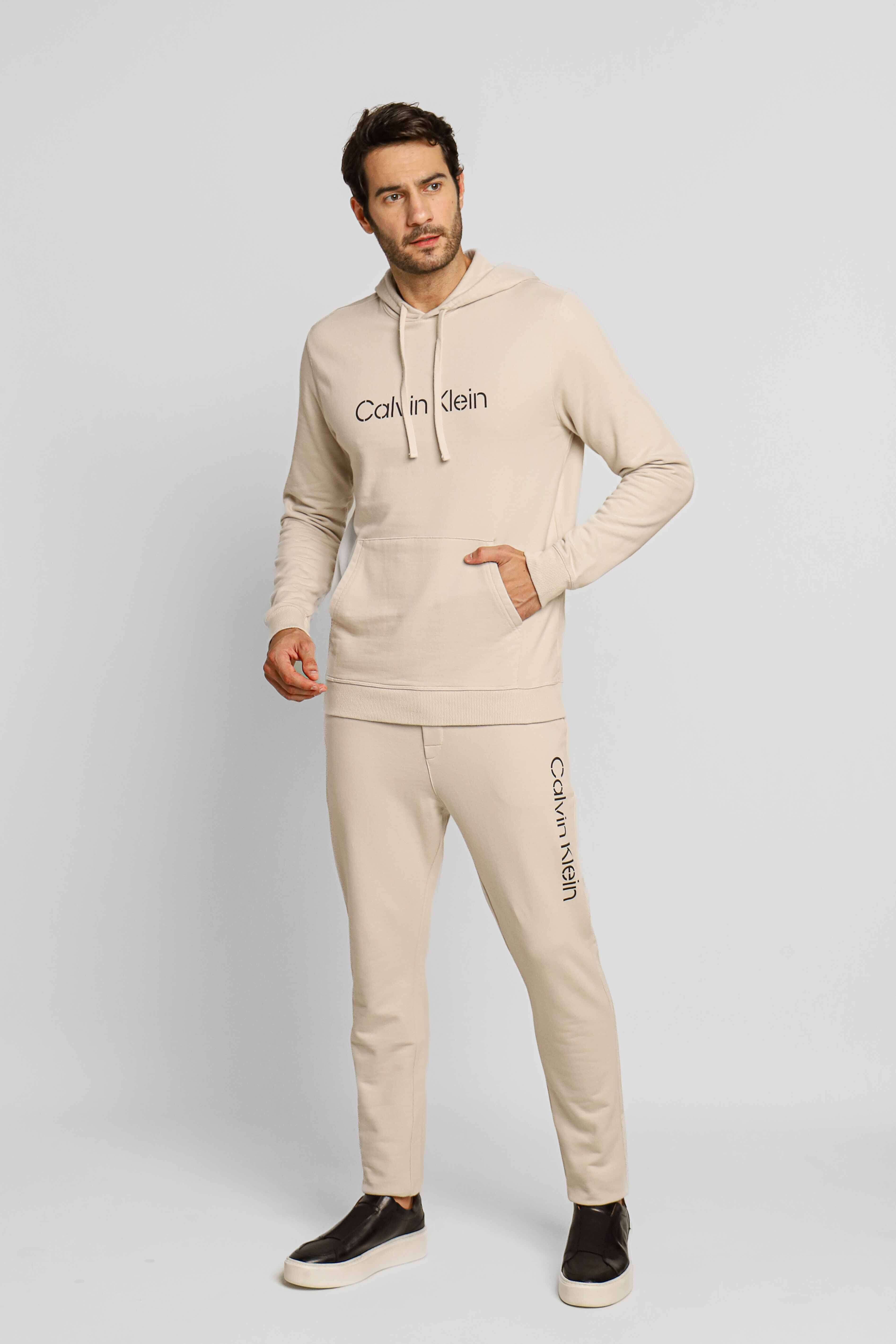Moletom Calvin Klein Logo Central Cáqui