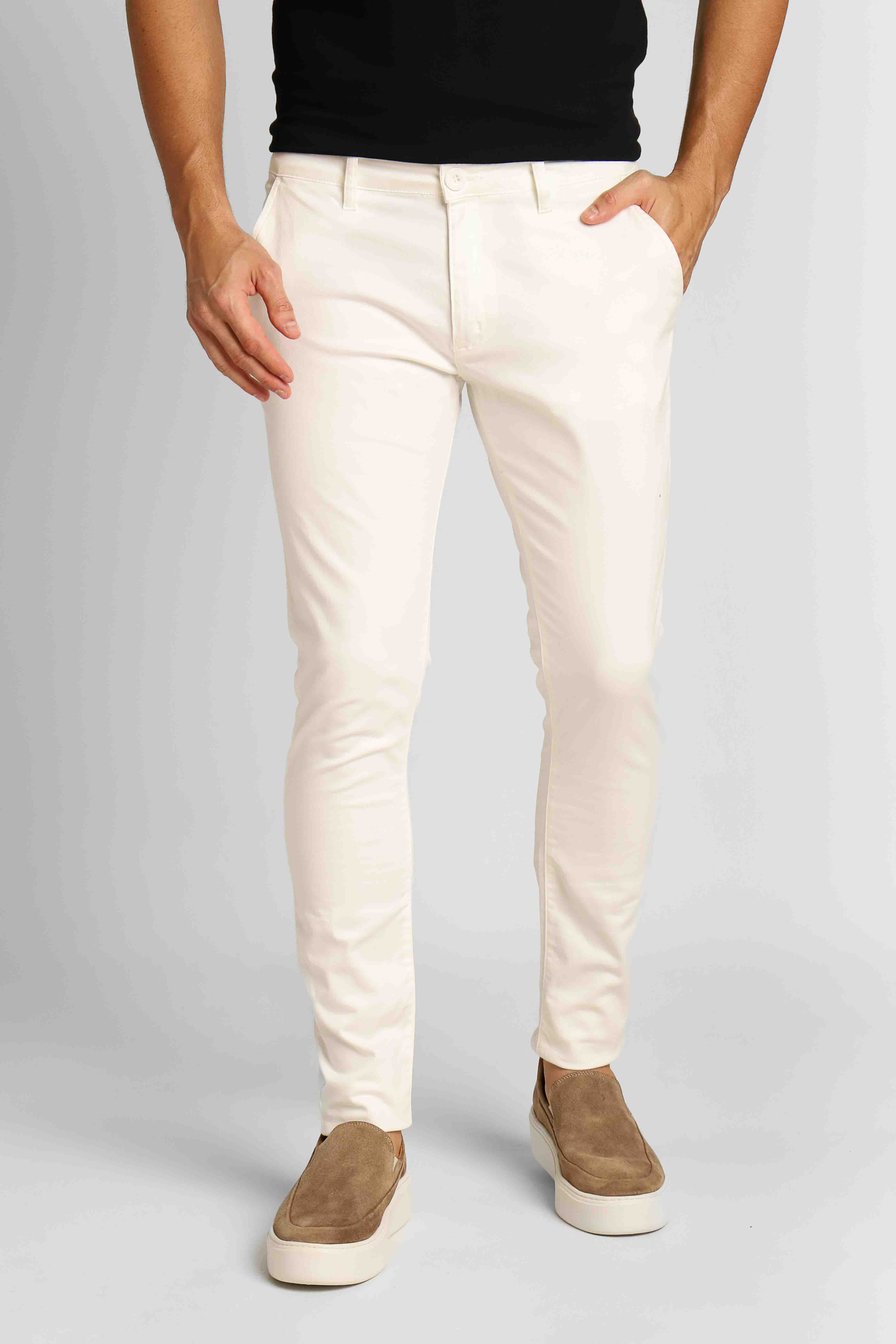 Calça Masculina Alfaiataria Skinny Fit Zip Off Off White