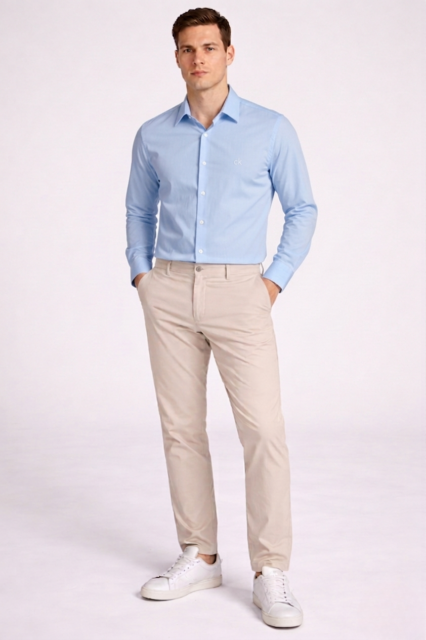 Camisa Calvin Klein Ml Slim Fit Cannes Básica Essential