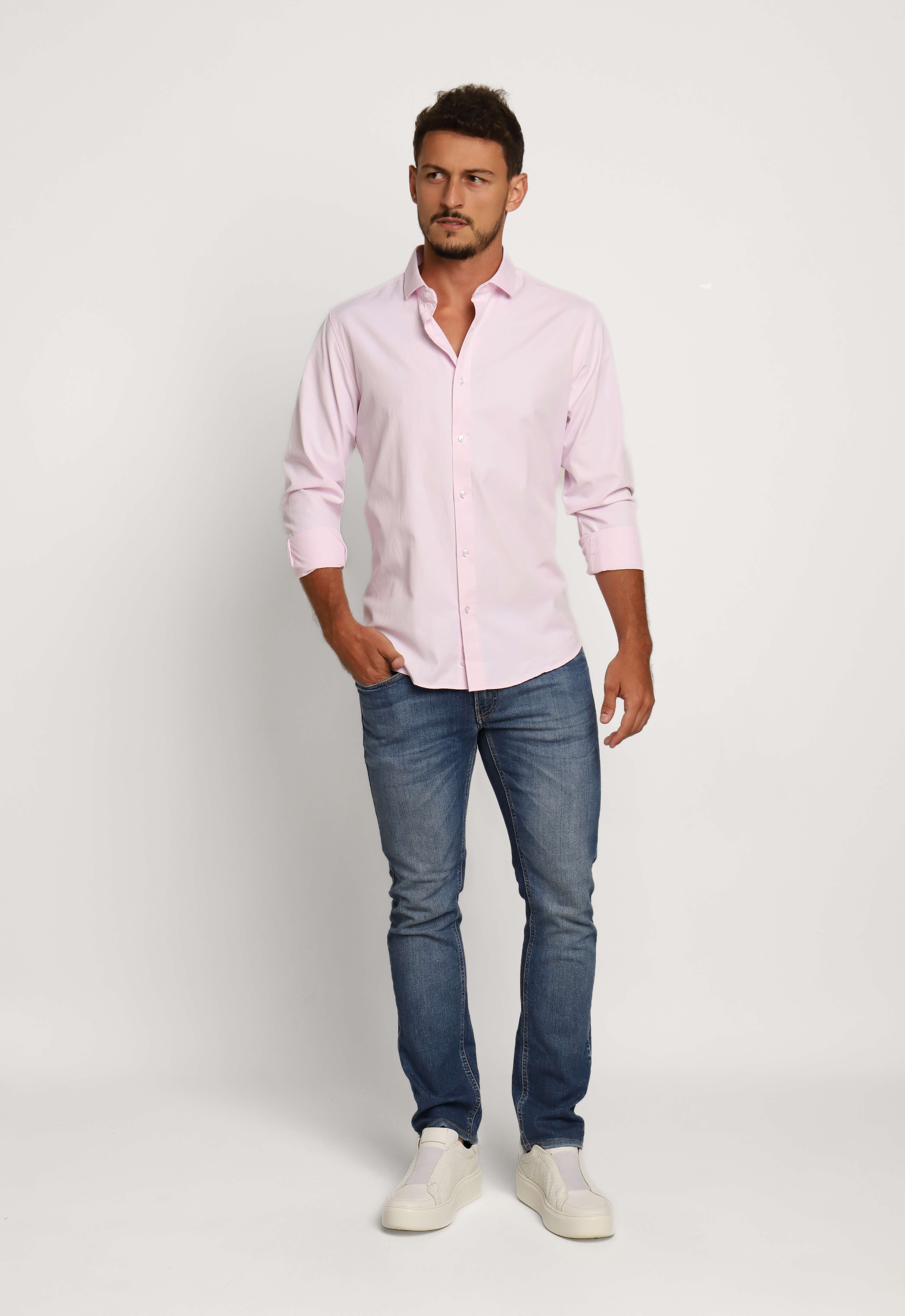 Camisa Dom Henrico Ml Regular Maquinetada Rosa