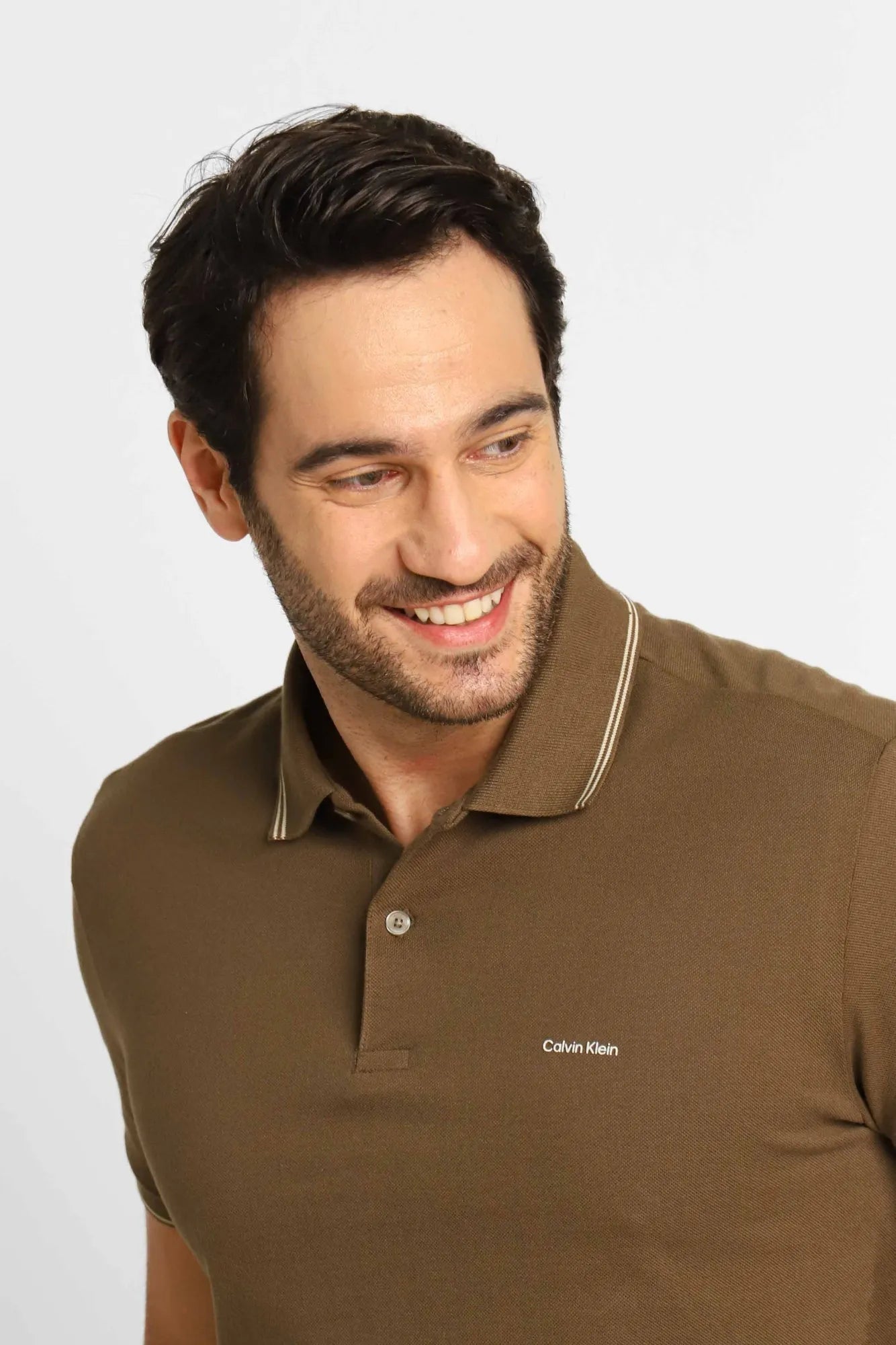 Polo Masculina Regular Fit Calvin Klein com Friso Verde Militar