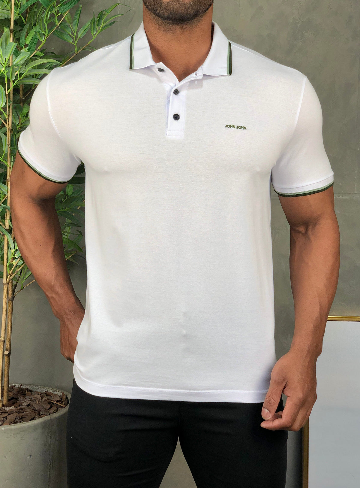 Polo Masculina Regular John John New 2 Lines Branca