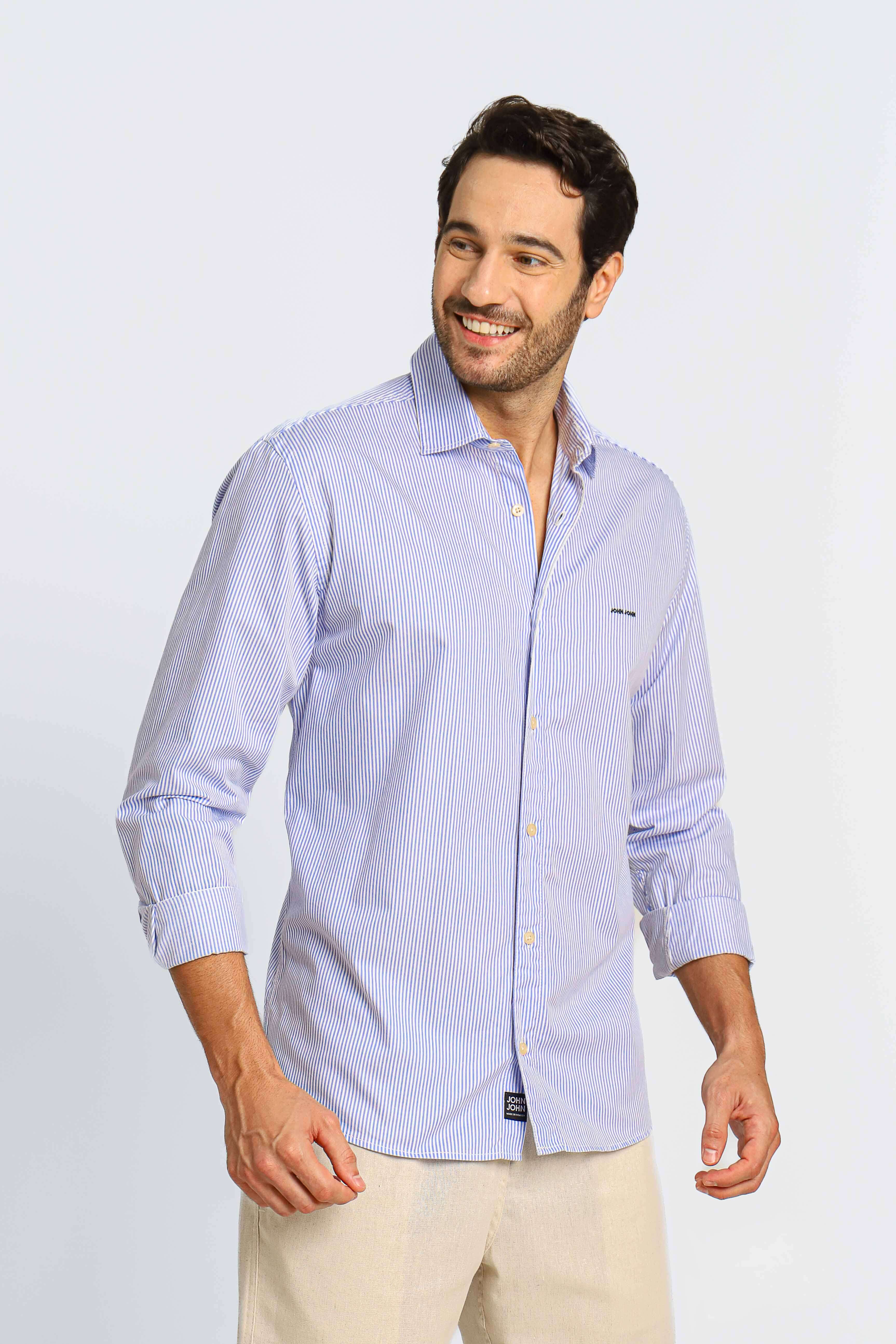 Camisa John John Kell ml Listrada Azul
