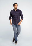 Camisa Dom Henrico Masculina Azul Marinho Xadrez Slim Fit Manga Longa Casual