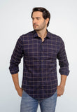 Camisa Dom Henrico Masculina Azul Marinho Xadrez Slim Fit Manga Longa Casual
