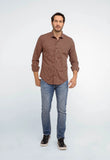 Camisa Dom Henrico Masculina Xadrez Pequeno Laranja Slim Fit Estilo Casual Moderno