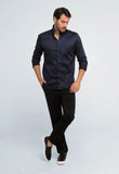 Camisa Dom Henrico Masculina Preta Gola Padre Slim Fit Algodão Egípcio