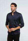 Camisa Dom Henrico Masculina Preta Gola Padre Slim Fit Algodão Egípcio