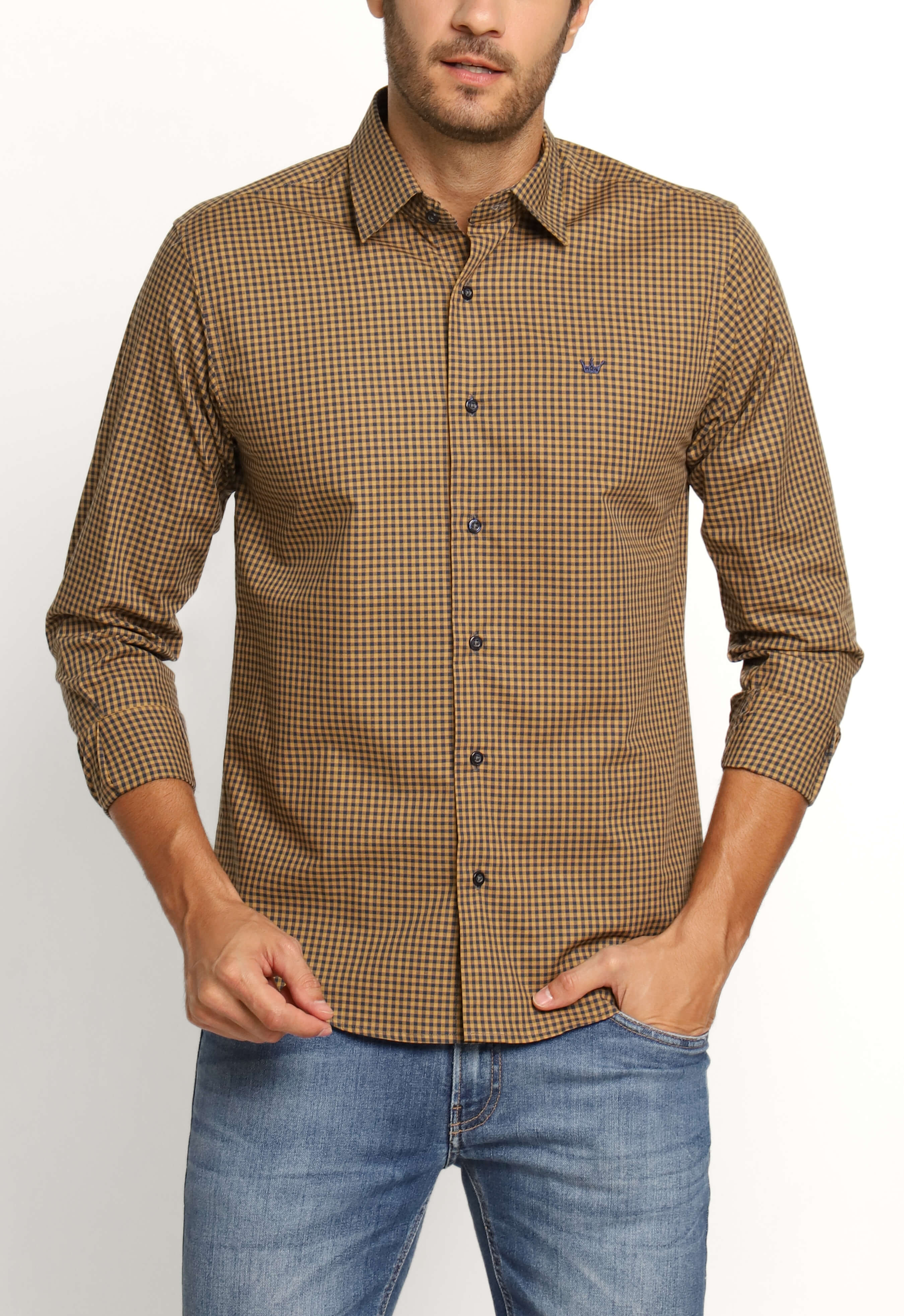 Camisa Dom Henrico Ml Alfaiataria Xadrez Marrom