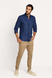 Camisa Dom Henrico Ml Alfaiataria Xadrez Marinho