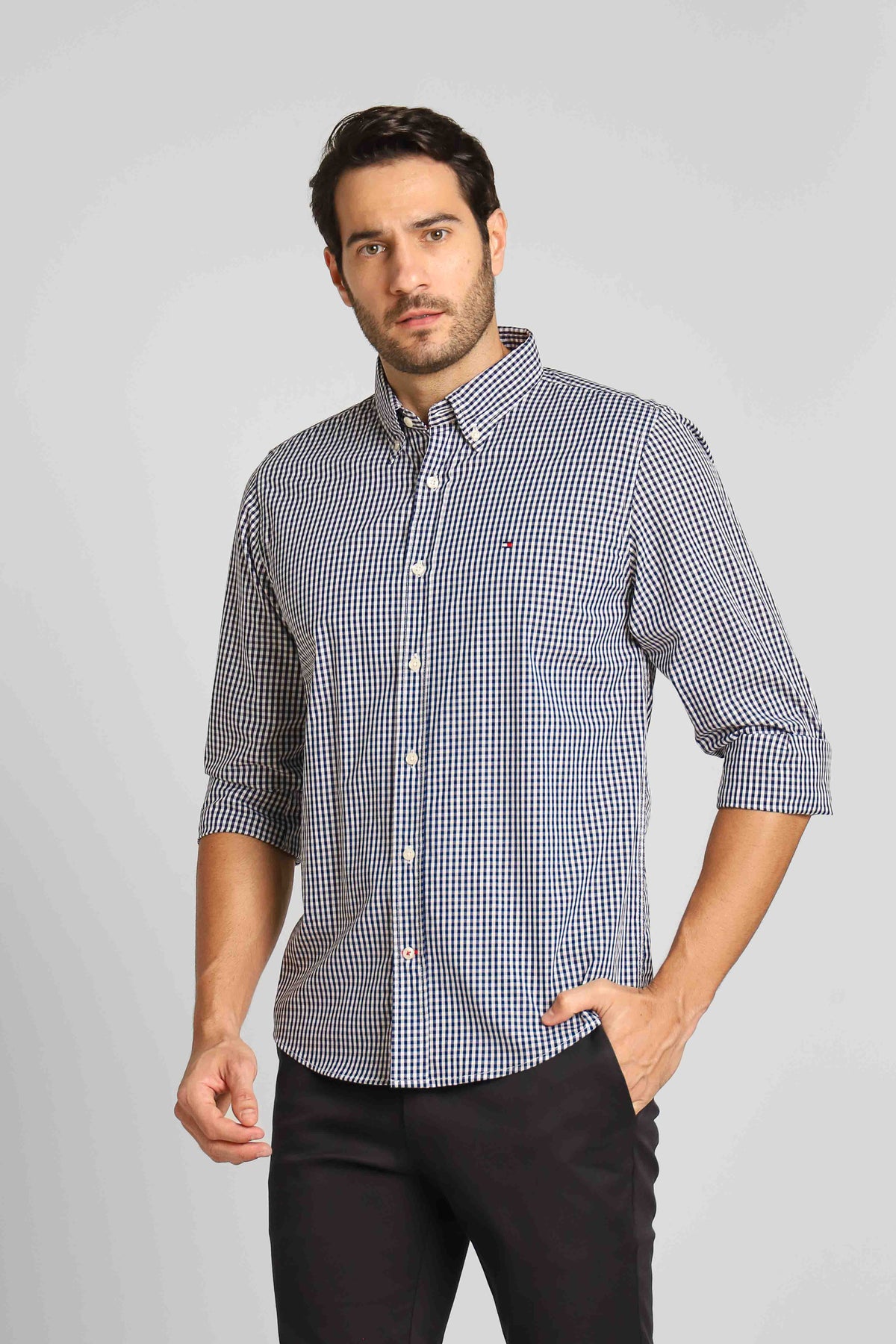 Camisa Tommy Hilfiger Ml Regular Fit Xadrez Preta
