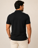 Polo Calvin Klein Slim Fit Preta C/ Listra E Escrita No Ombro