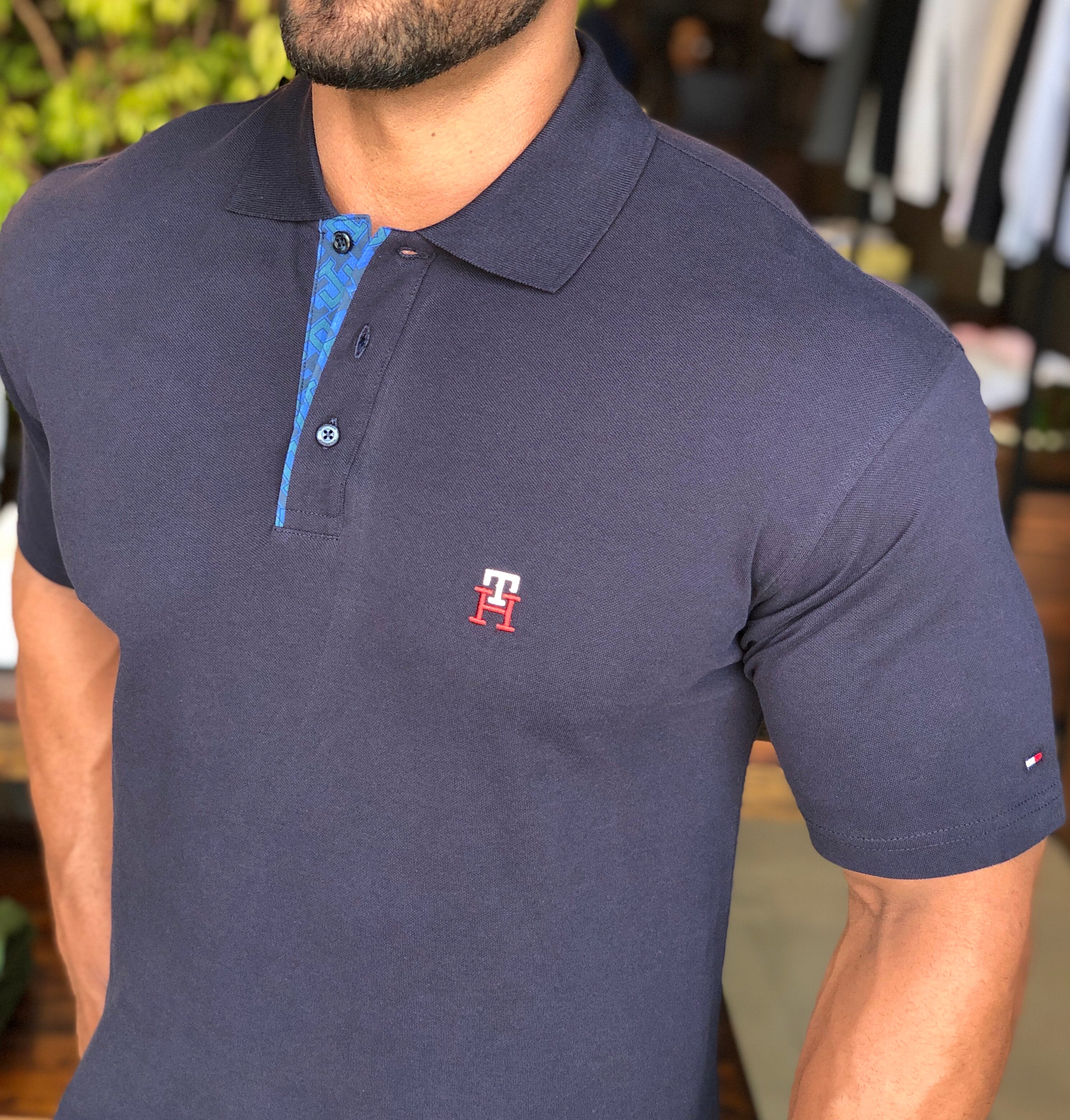 Polo Tommy Hilfiger Monogram Placket Marinho