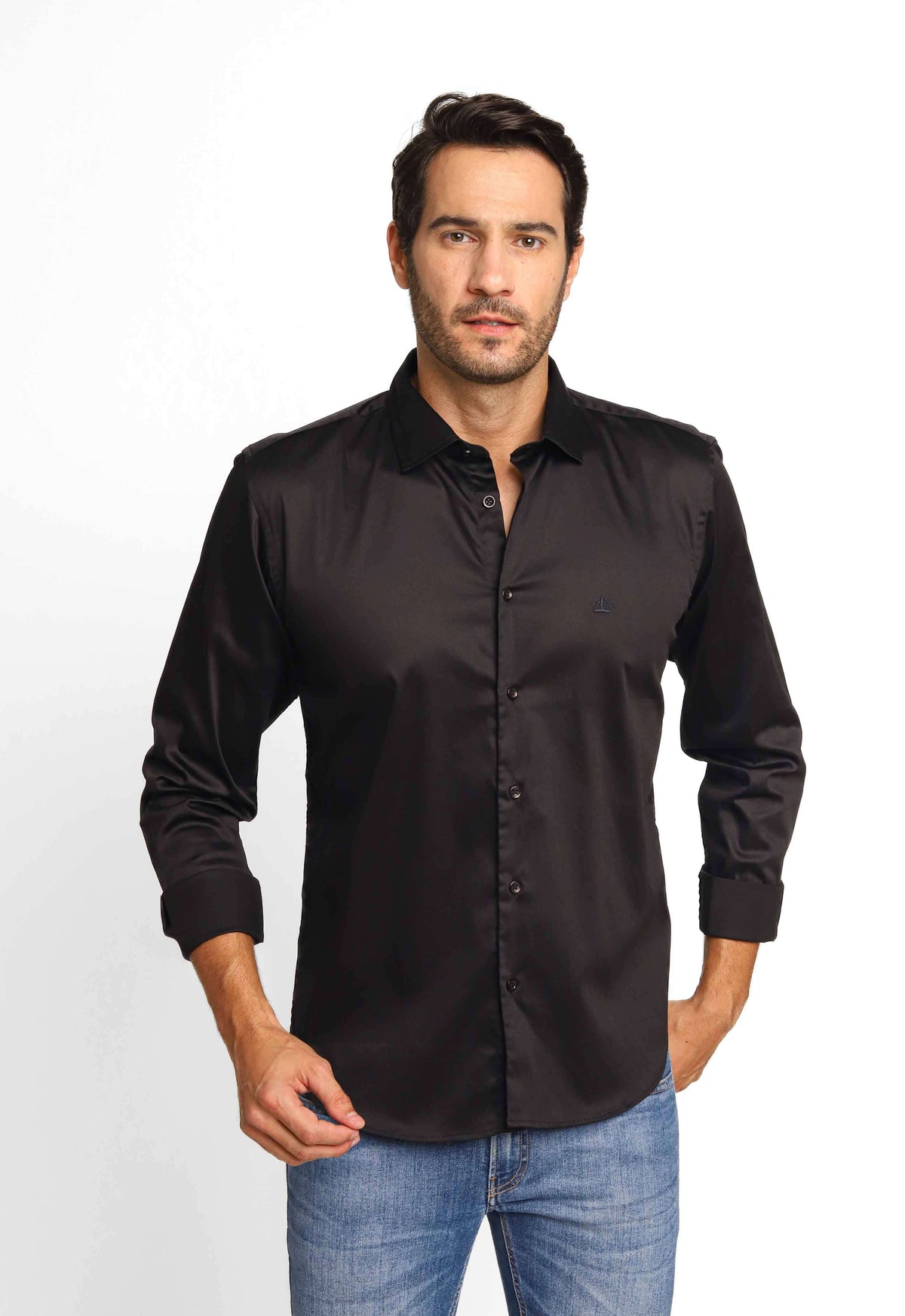 Camisa Urban Preta Skinny Fio 60 M/l Liso Especial
