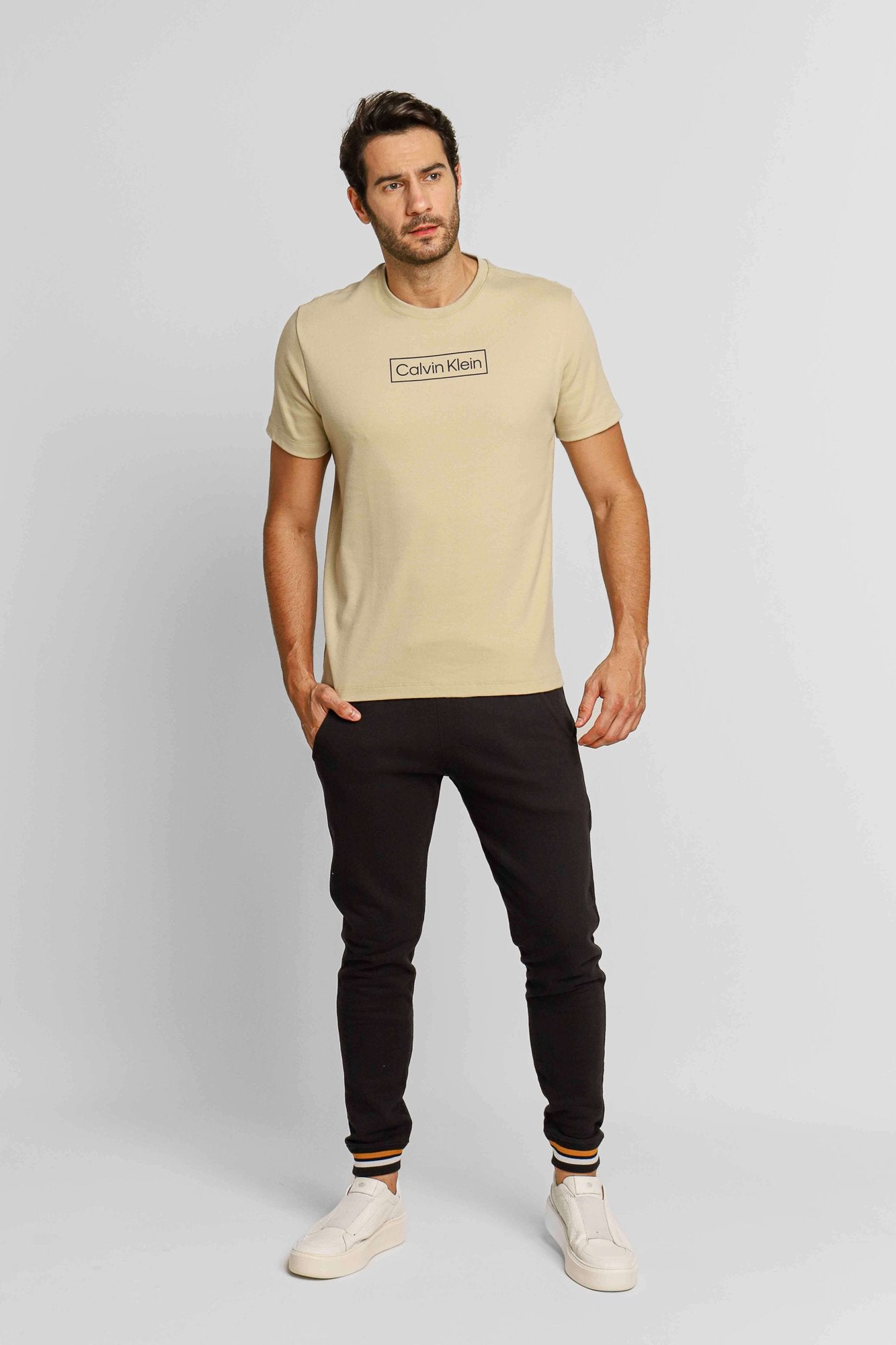Camiseta Calvin Klein Logo Central Cáqui