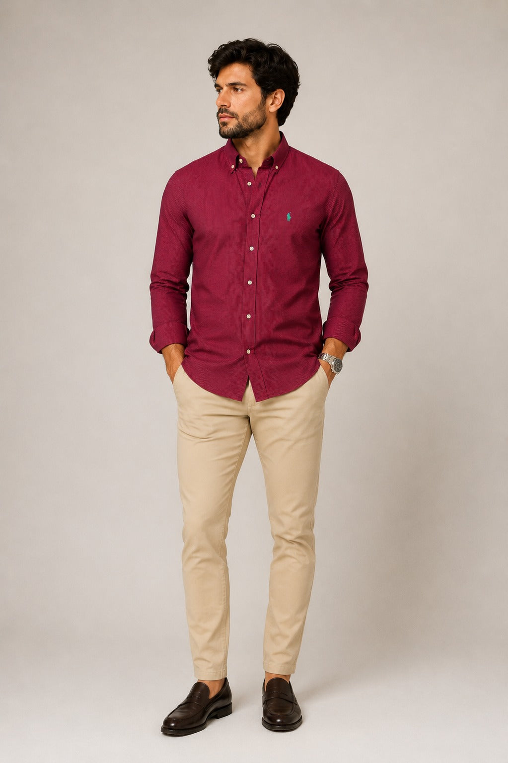 Camisa RL Custom Fit Ml Vermelho / Small Poney Verde