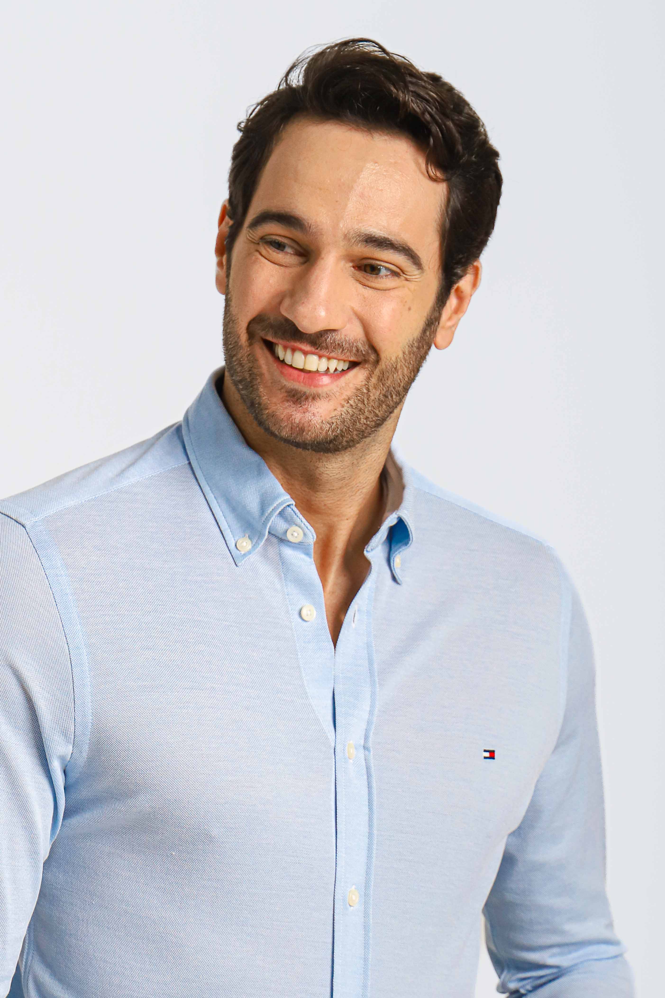 Camisa Tommy Hilfiger ml Slim Fit Knitted Azul Claro