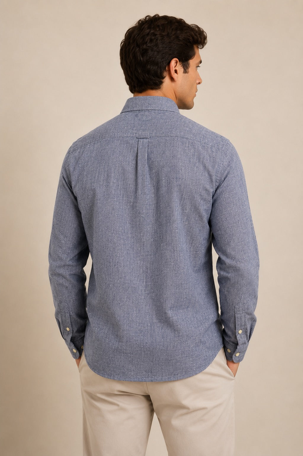 Camisa RL Manga Longa Custom Fit Azul / Small Poney Verde