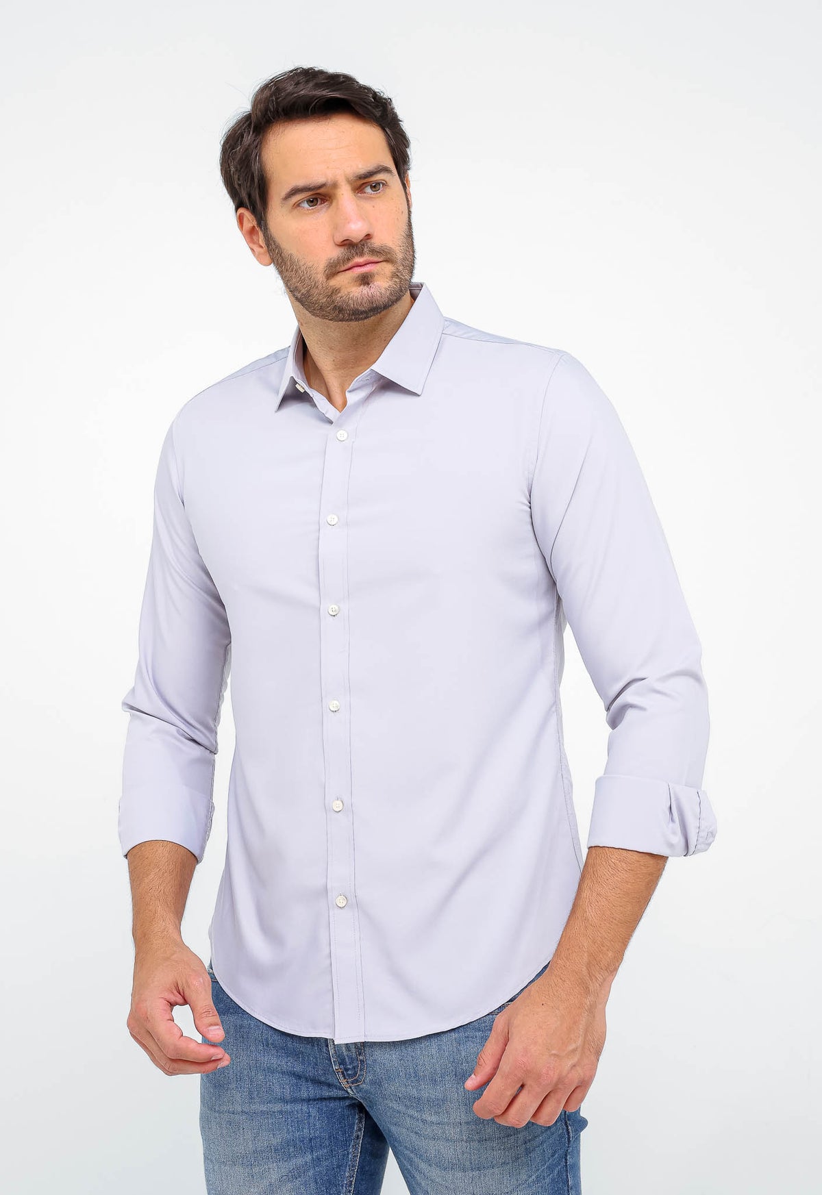 Camisa Dom Henrico Ml Slim Fit Cinza Claro