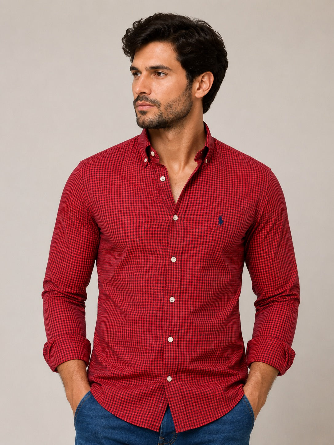 Camisa RL Manga Longa Xadrez Vermelho