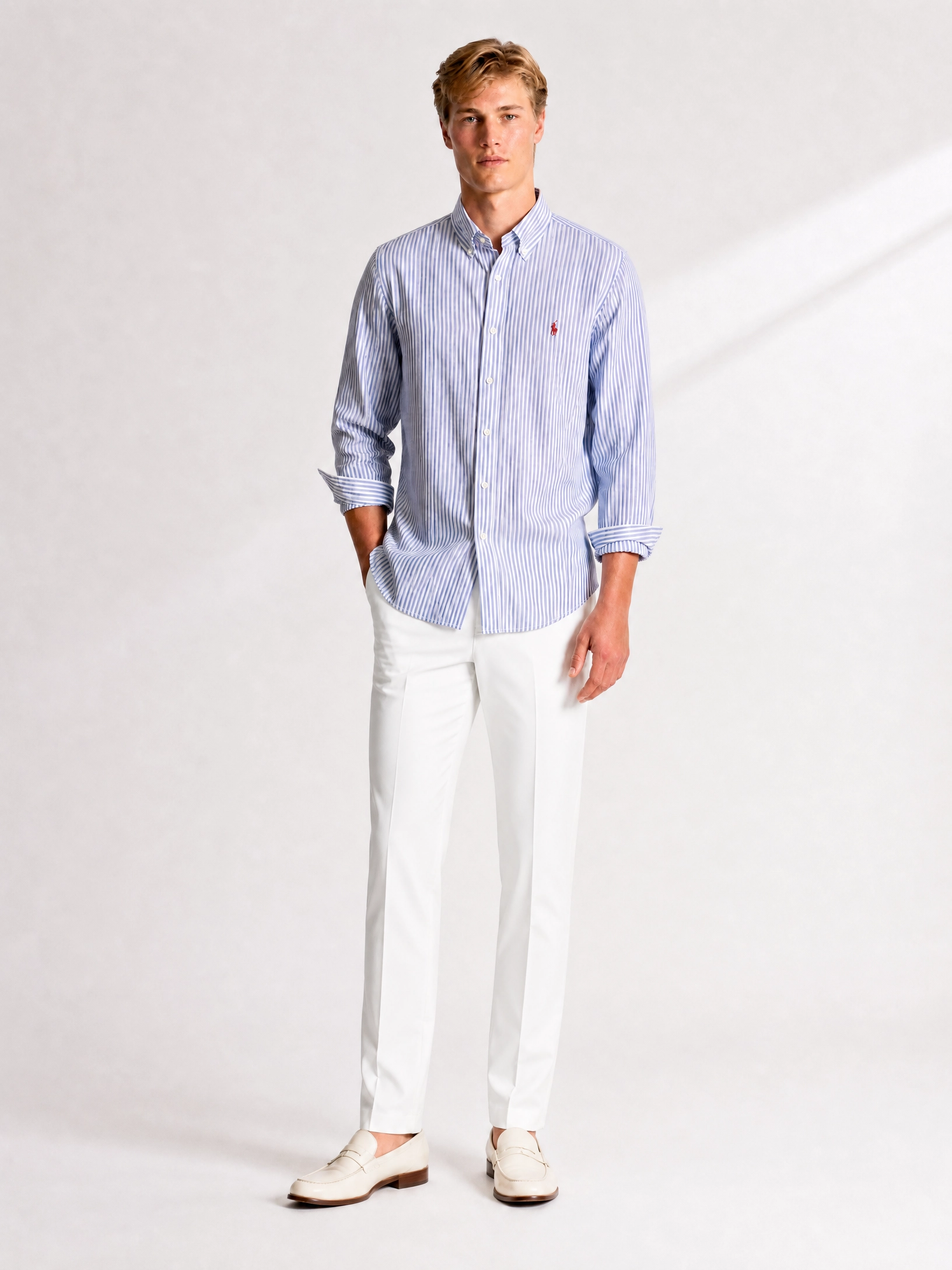 Camisa Ralph Lauren Custom Fit Azul Listrada Poney Vinho