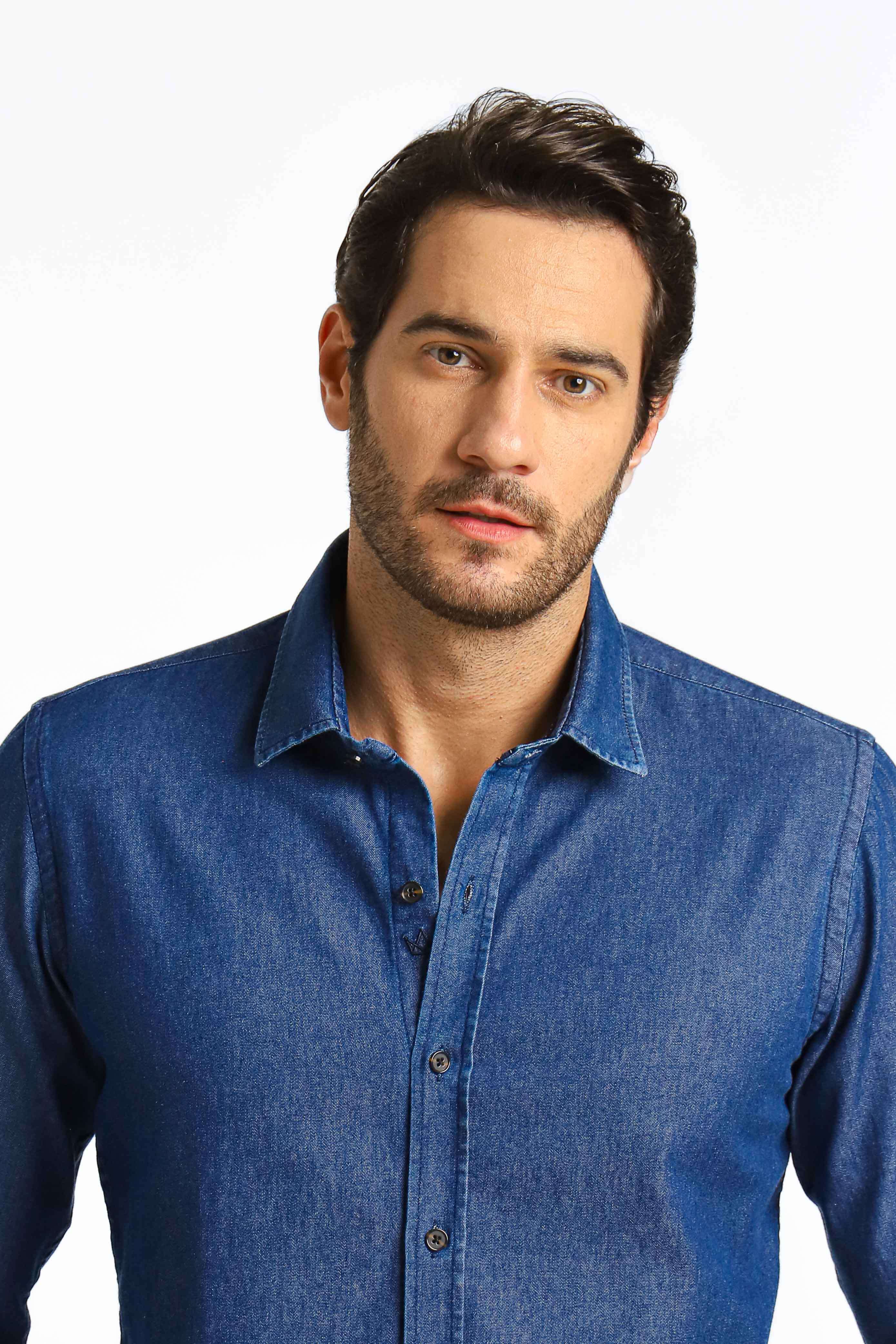 Camisa Dom Henrico Jeans Ml Slim Fit