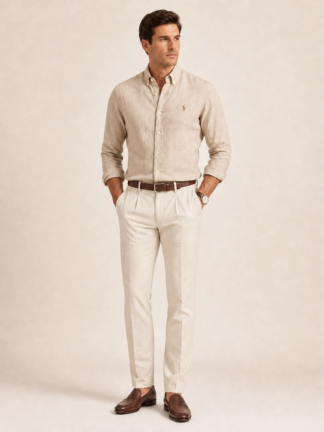 Camisa RL Linho Manga Longa Custom Fit