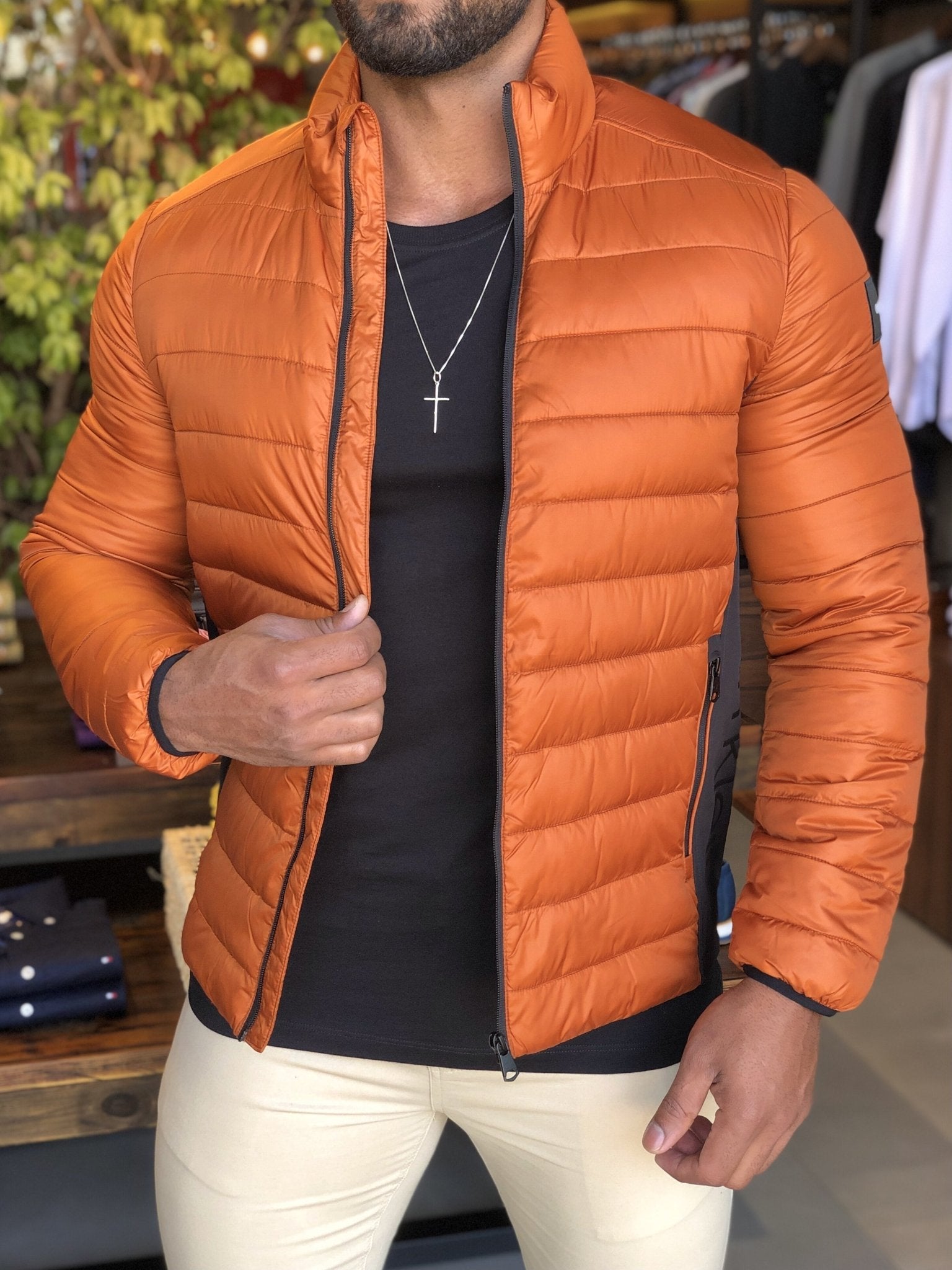Jaqueta Calvin Klein Matelasse Logo Lateral Laranja - Henri Store