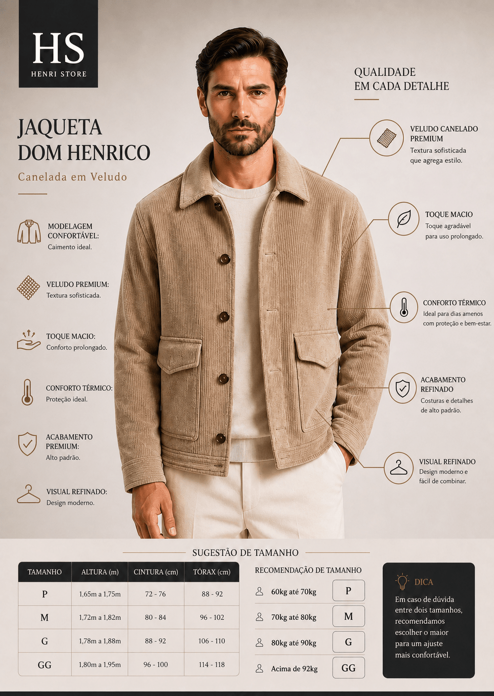 Jaqueta Dom Henrico Canelada em Veludo - Henri Store