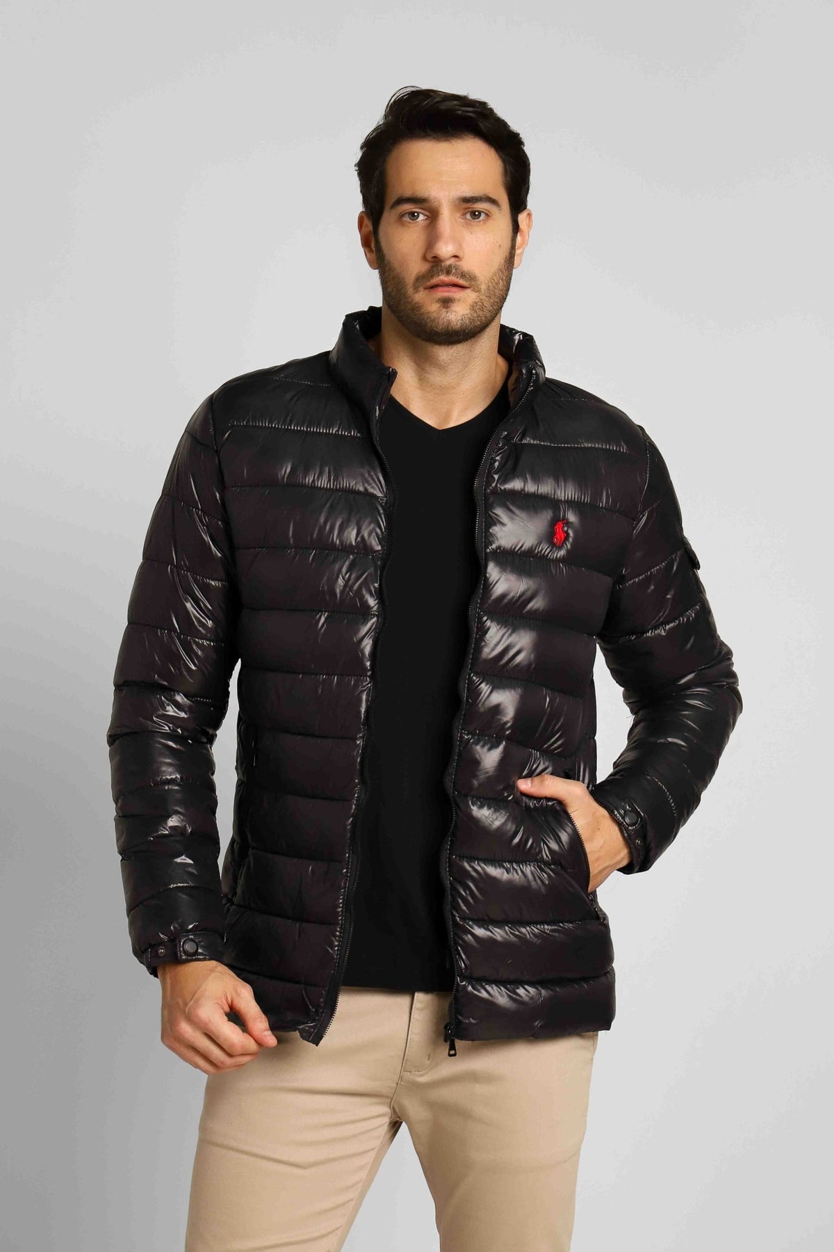 Jaqueta RL Puffer Preta C/ Poney Vermelho - Henri Store