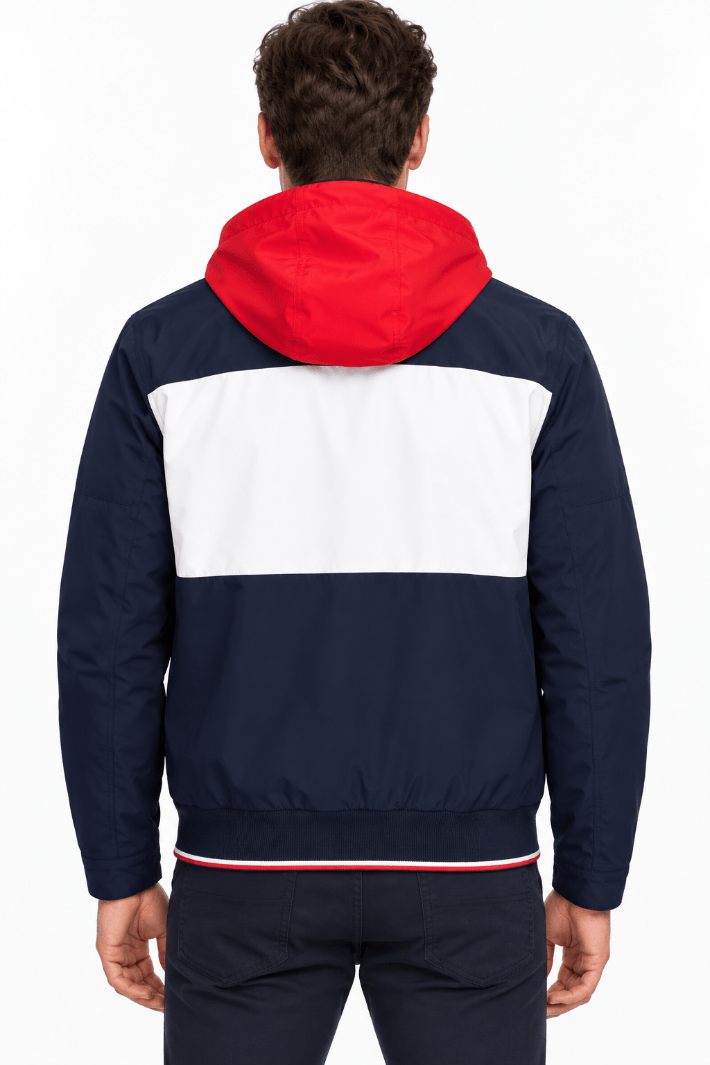 Jaqueta Tommy Hilfiger Marinho Faixa Branca C/ Capuz Colorblock - Henri Store