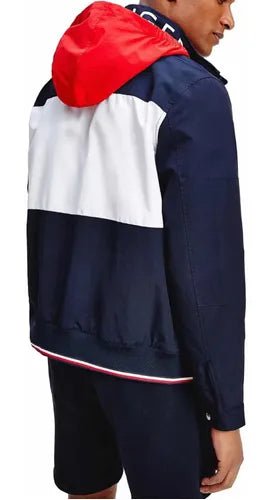Jaqueta Tommy Hilfiger Marinho Faixa Branca C/ Capuz Colorblock - Henri Store