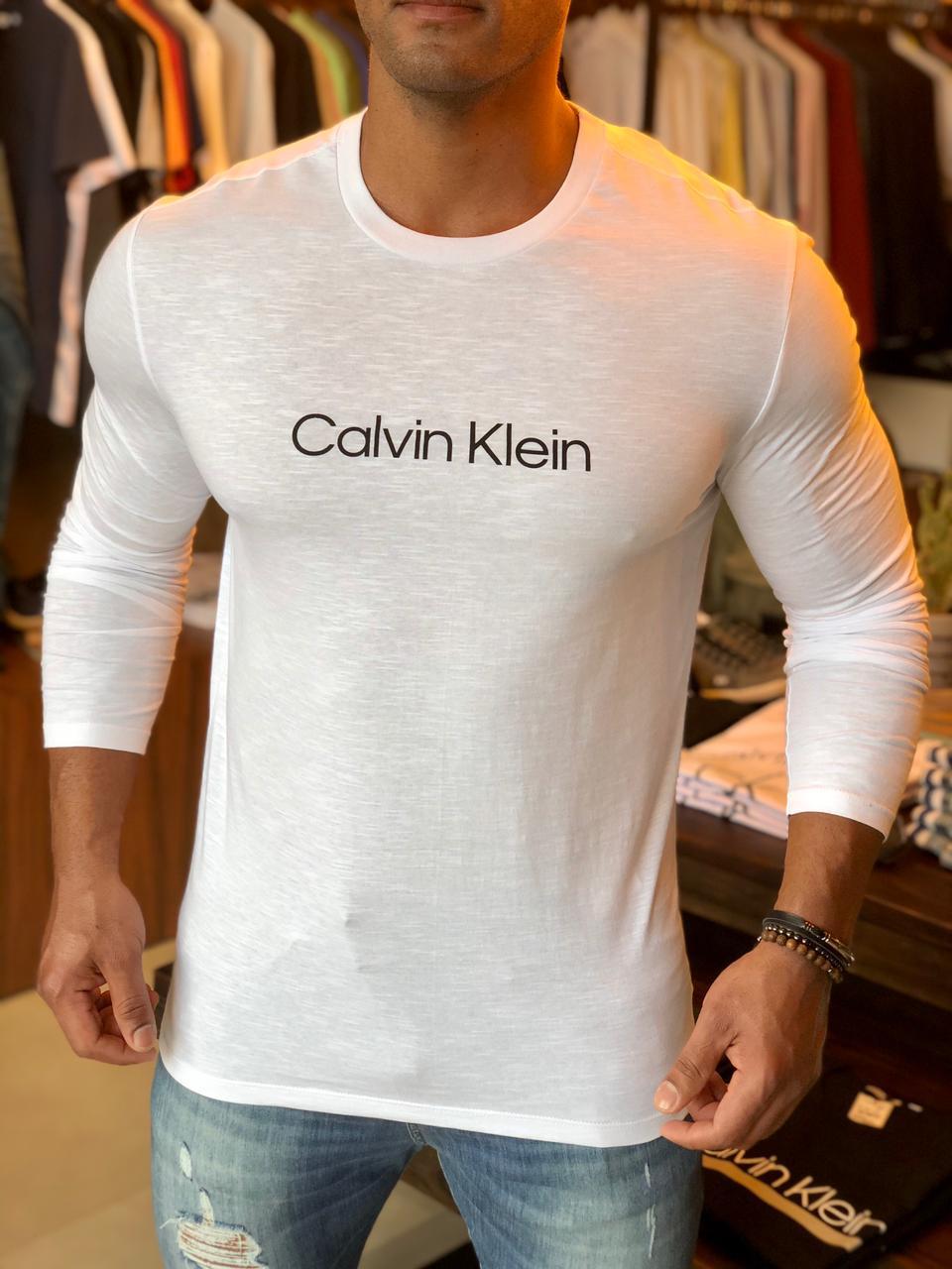 Manga Longa Calvin Klein Branco Flame - Henri Store