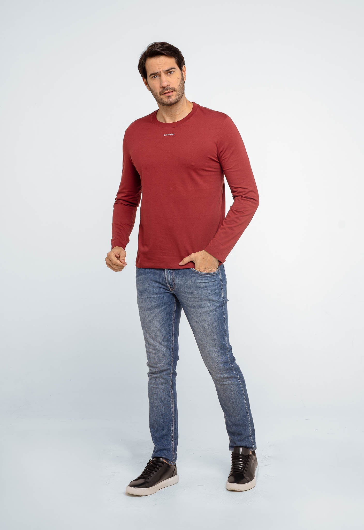 Manga Longa Calvin Klein Logo Central Flamê - Henri Store