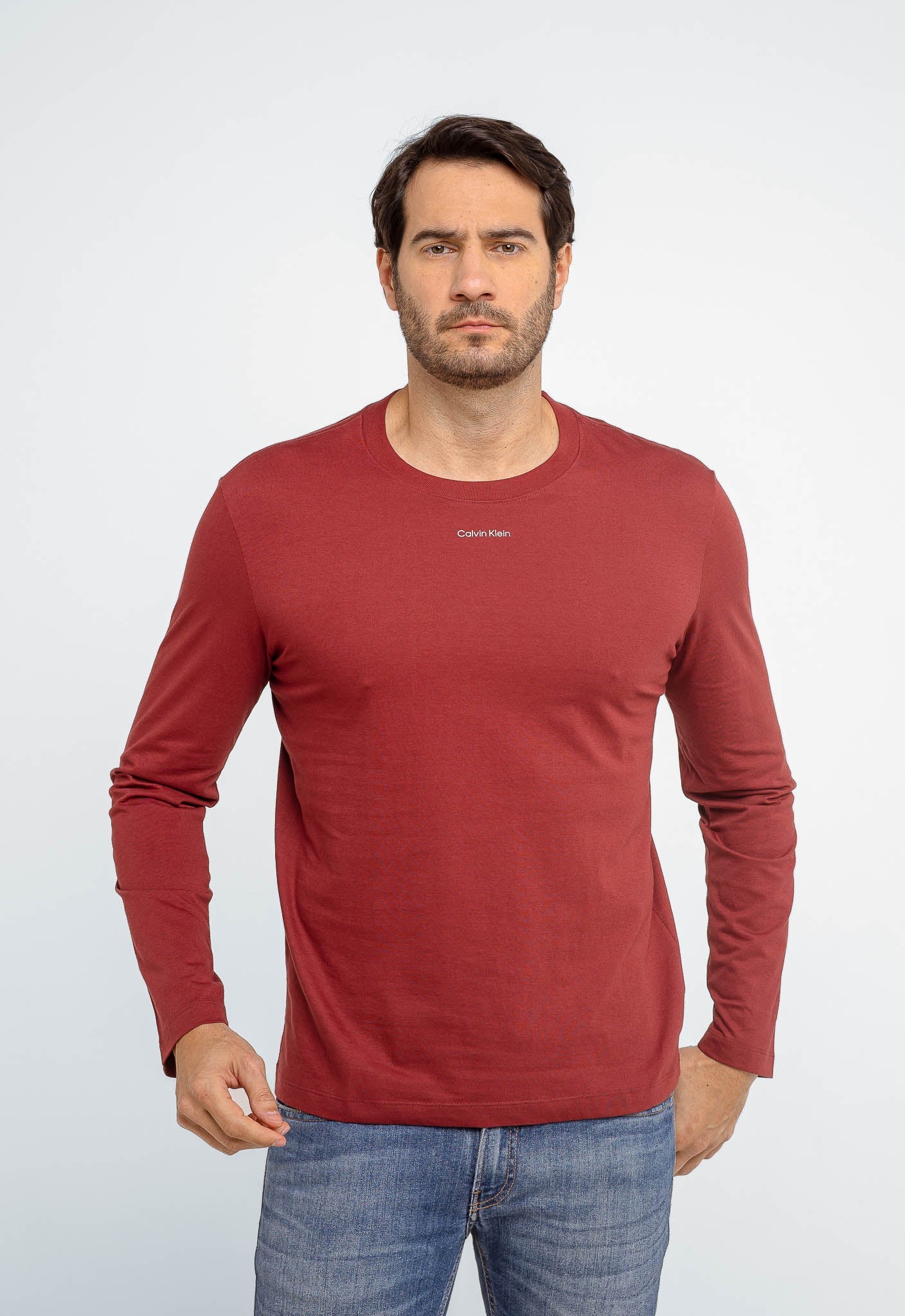 Manga Longa Calvin Klein Logo Central Flamê - Henri Store