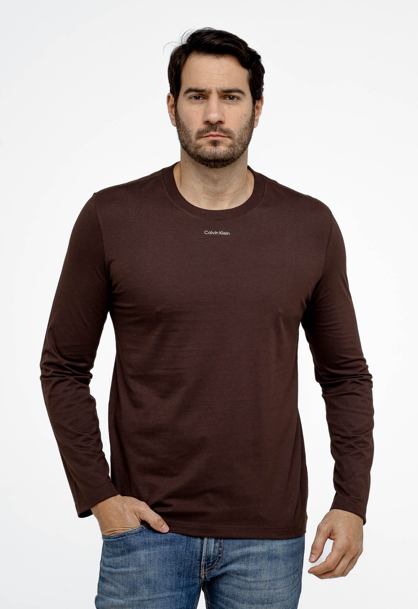 Manga Longa Calvin Klein Logo Central Flamê - Henri Store