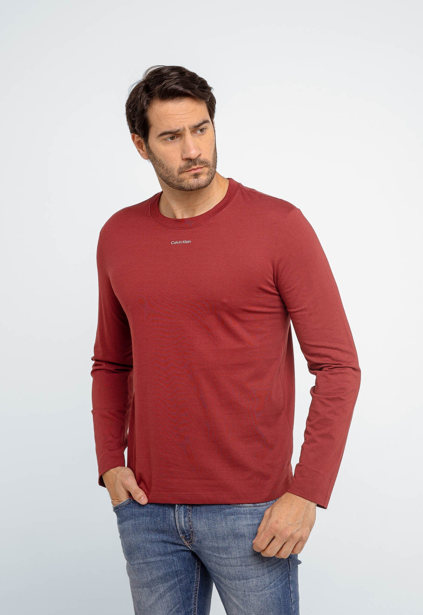 Manga Longa Calvin Klein Logo Central Flamê - Henri Store