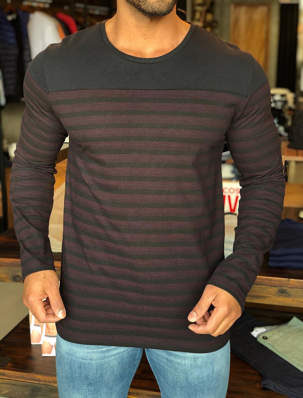 Manga Longa Eleven Listrado Resh Preto - Henri Store