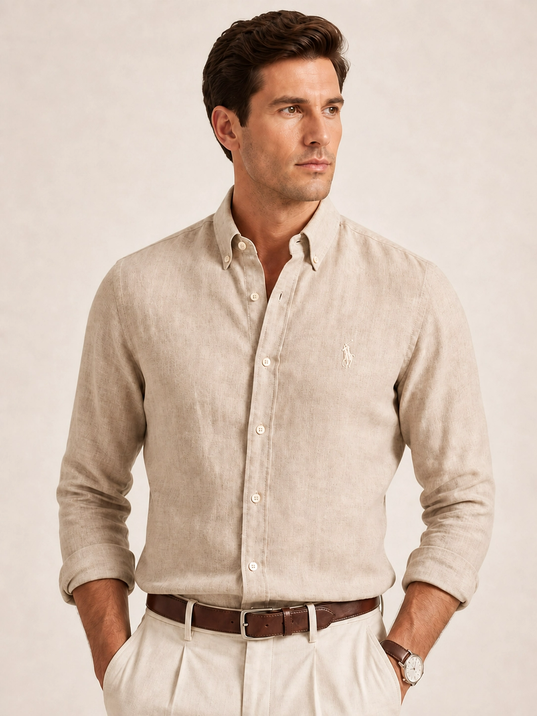 Camisa RL Linho Manga Longa Custom Fit