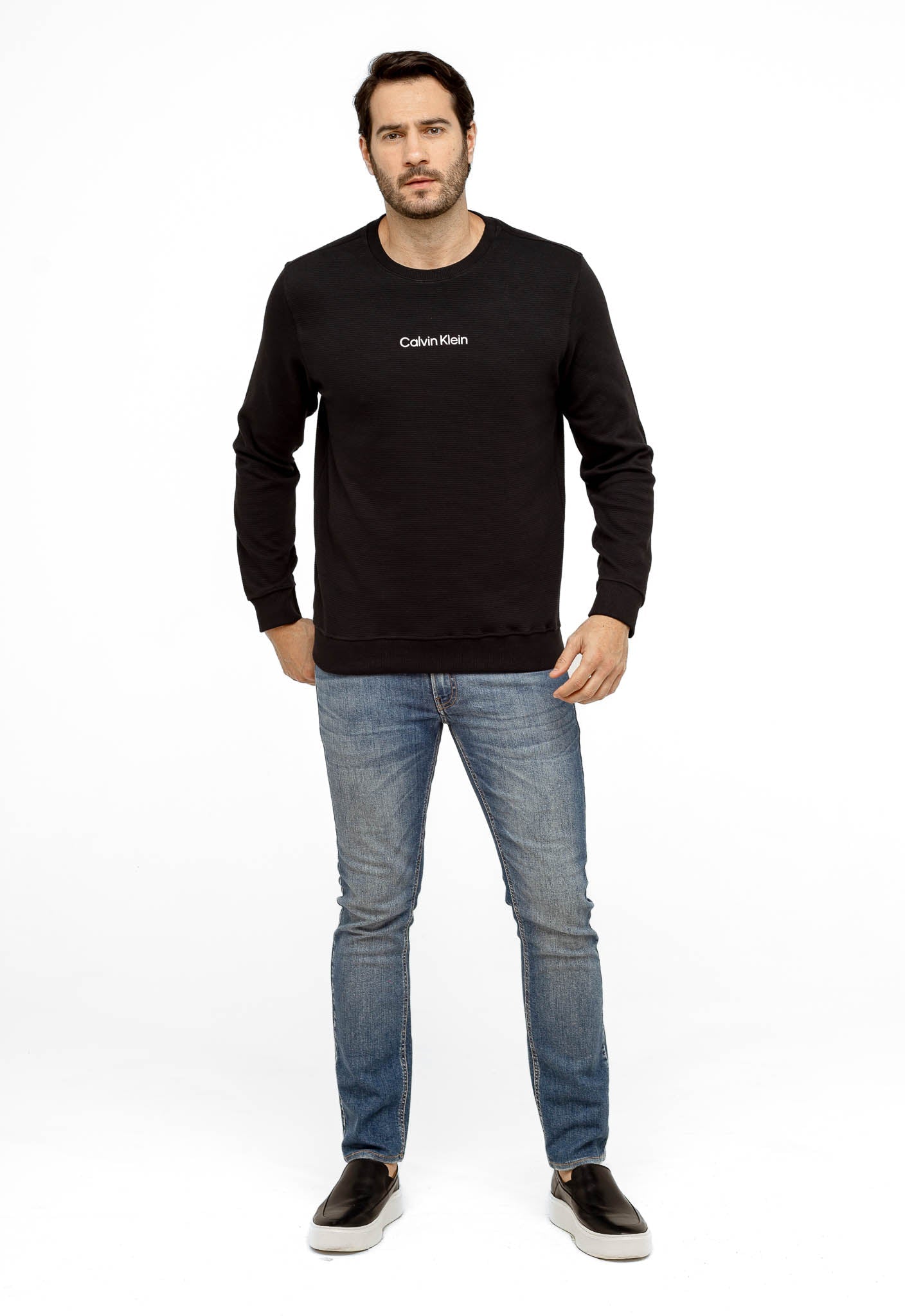 Moletom Calvin Klein Careca Logo Central Embossed - Henri Store