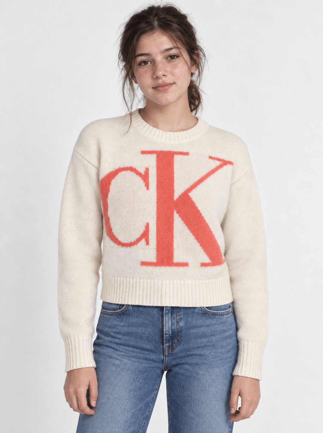Moletom Calvin Klein Jeans Top Logo Grande Off White Infantil - Henri Store