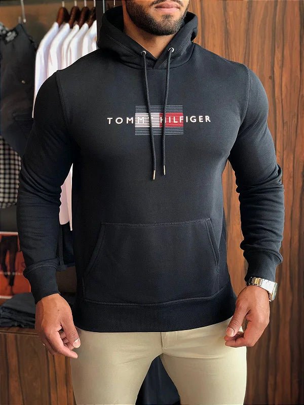 Moletom Tommy Hilfiger Preto Lines Hoody - Henri Store