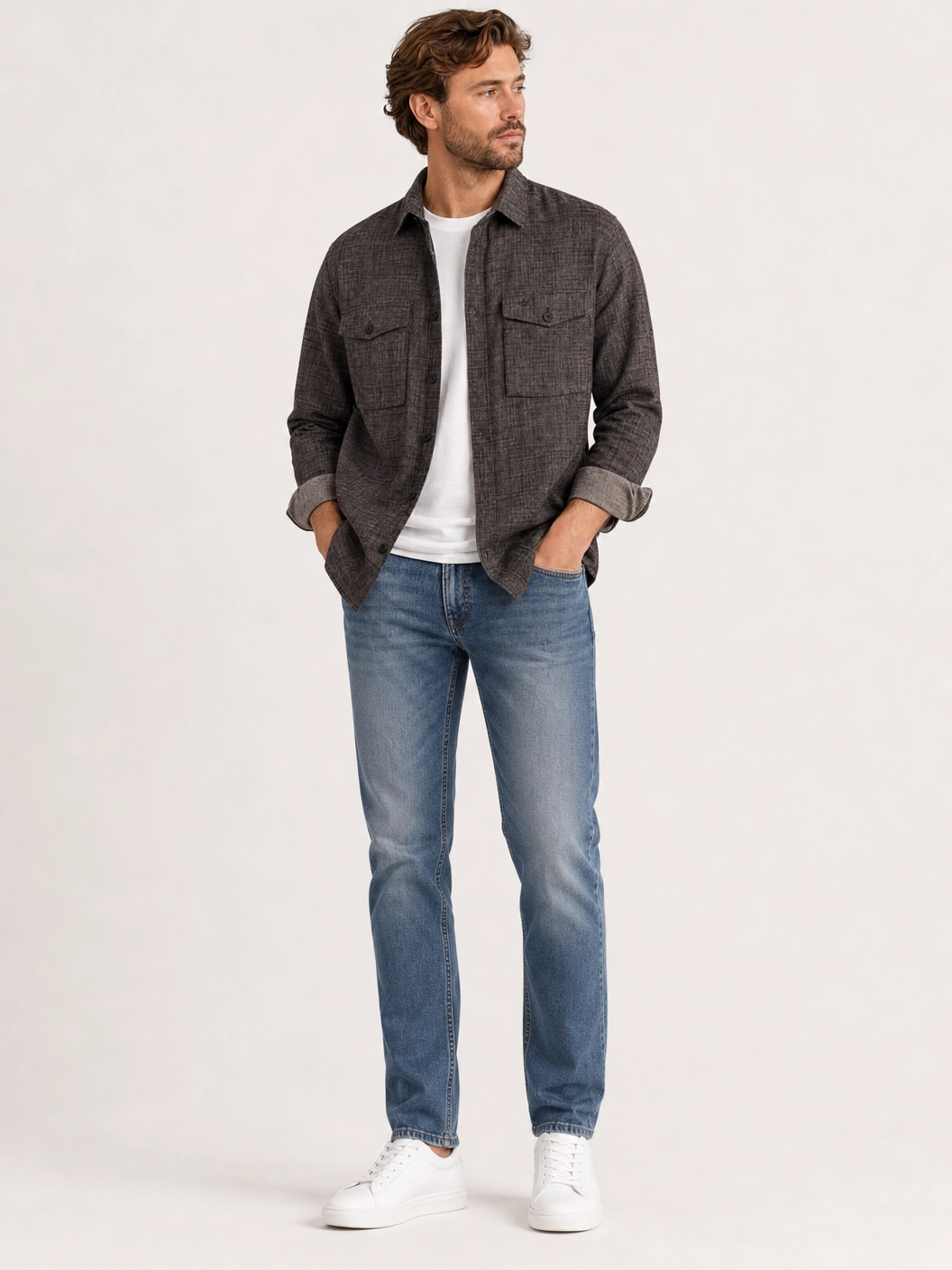 Camisa Dom Henrico ML Sarja Premium com Bolsos Frontais