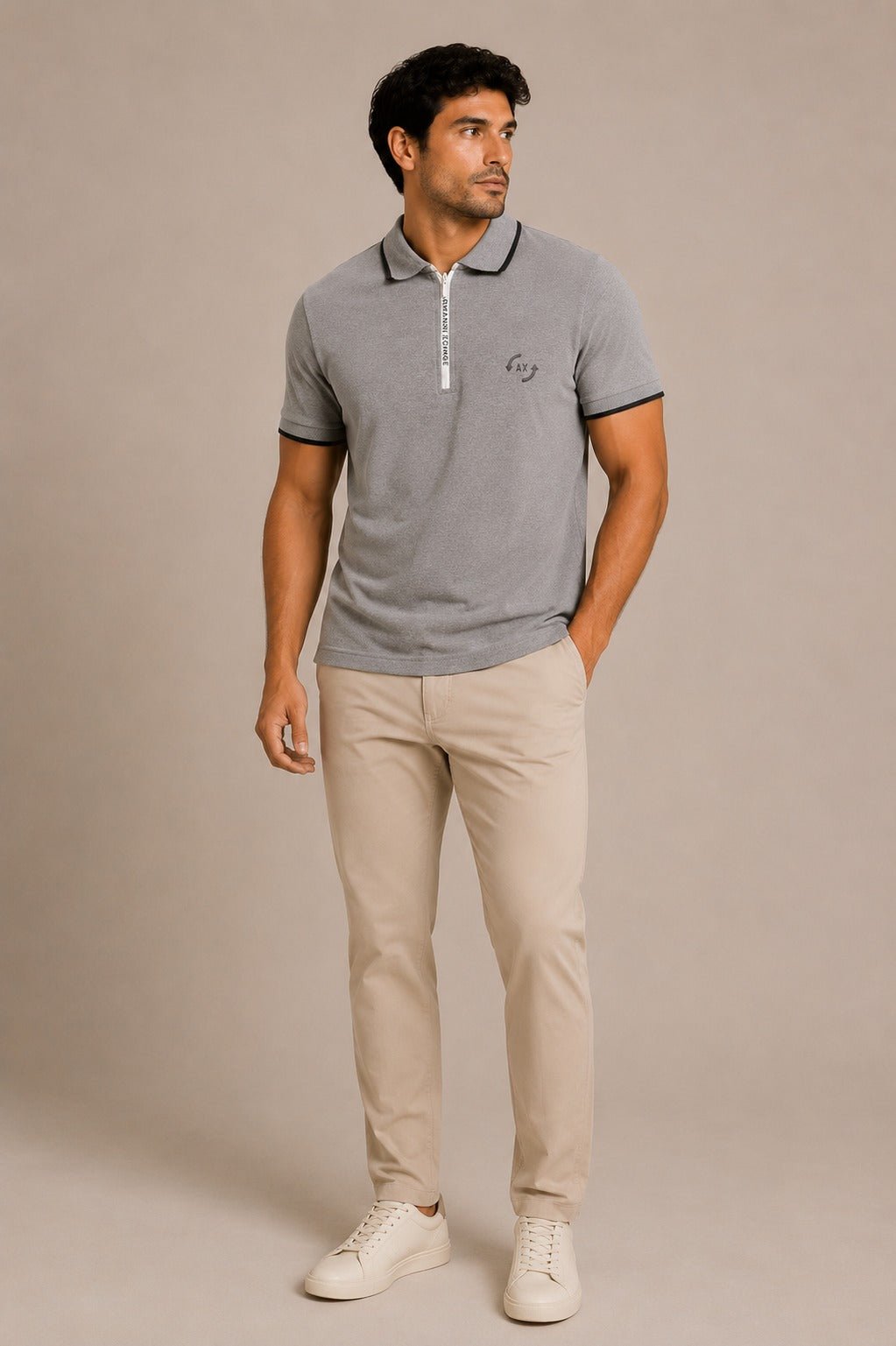 Polo Armani Exchange C/ Zíper Cinza - Henri Store