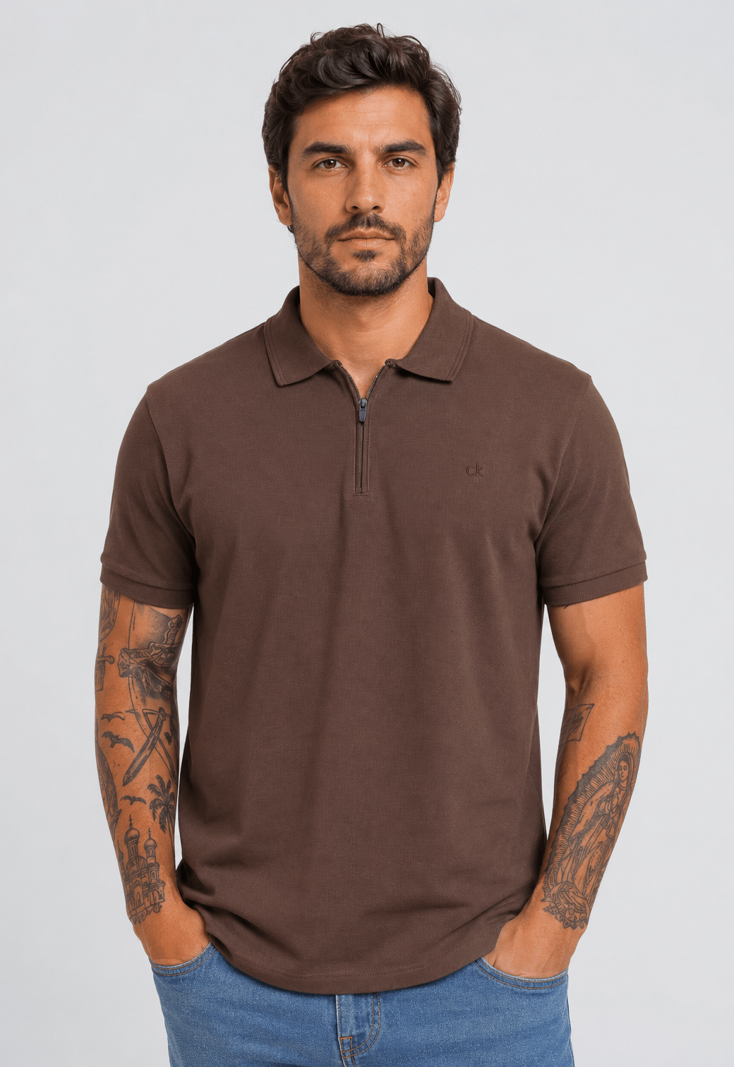 Polo Calvin Klein Piquet Meio Zíper Masculina Slim Fit - Henri Store