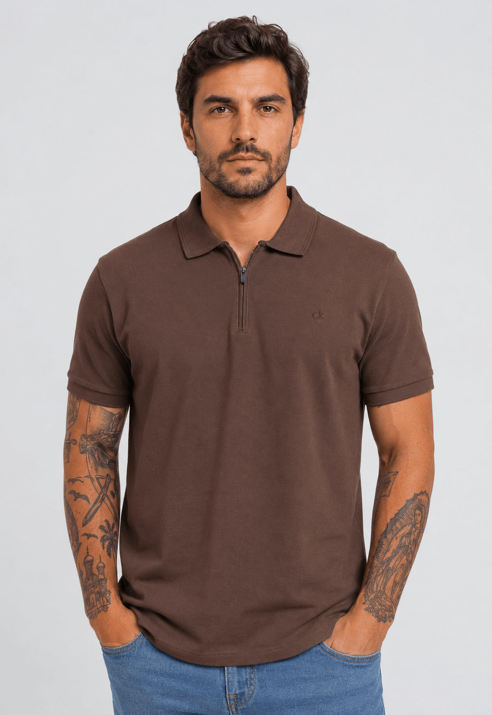 Polo Calvin Klein Piquet Meio Zíper Masculina Slim Fit - Henri Store