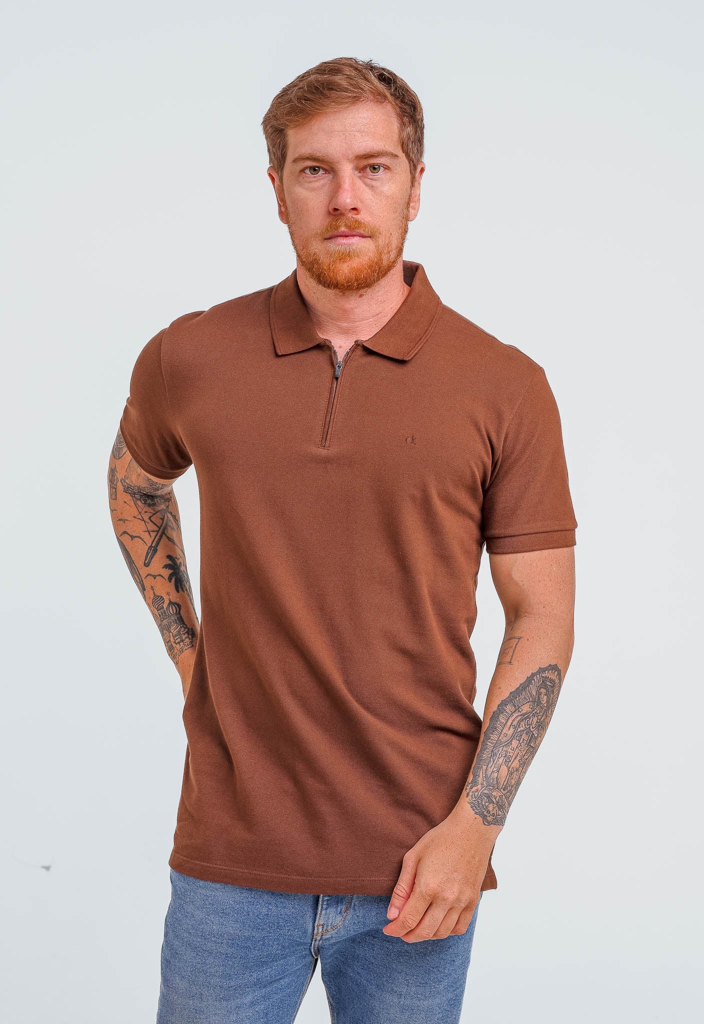 Polo Calvin Klein Piquet Meio Zíper Masculina Slim Fit - Henri Store